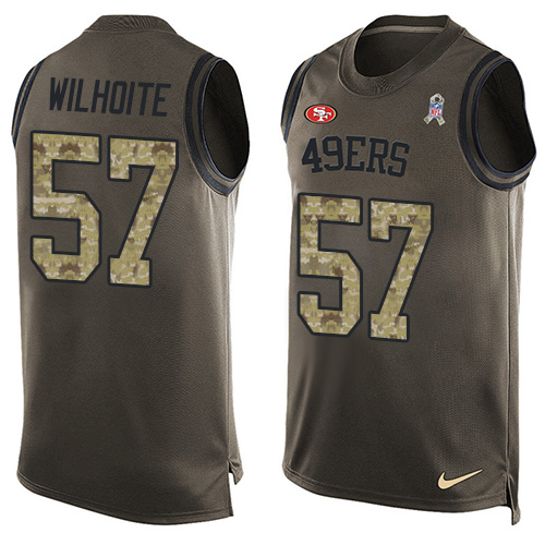 Men's Limited Michael Wilhoite Nike Jersey Green - #57 Salute to Service Tank Top NFL San Francisco 49ers